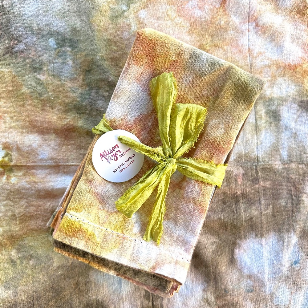 Hand Dyed Cloth Napkins Gold Sage Tie Dye Napkins Tableware Mustard Yellow Olive